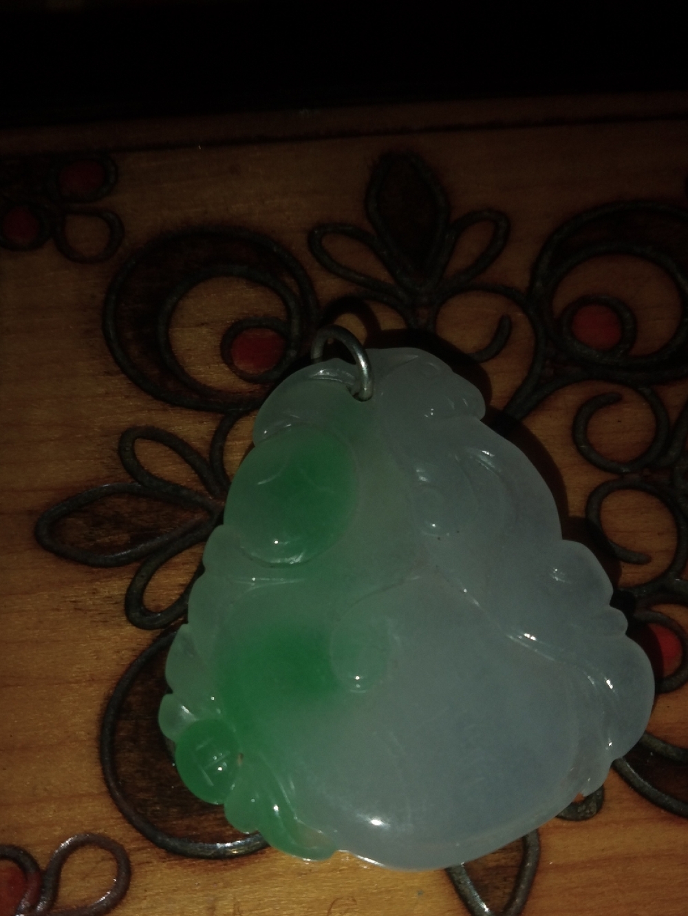 Carved Jade Pendant in Light Green and White
